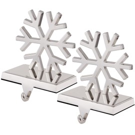 ONEPTY 2 Set Silver Stocking Holder Xmas Snowflake Stocking Hanger for Mantel Christmas Stocking Holder for Fireplace Mantle Heavy Stocking Hooks for Mantle (Silver Snowflake,2)