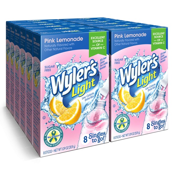 Wyler's Light Singles To Go Drink Mix, Pink Lemonade 8 Count (Pack of 12)