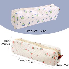 Funny Live Lovely Small Floral Prints Pencil Case, Cotton Zipper Pen Pouch Pencil Stationery Case Comsmetic Makeup Bag for Girls Women (2 Pcs)