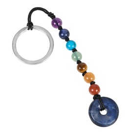 mookaitedecor Good Luck Sodalite Blue Healing Crystal Round Donut Keychain Car Keyring Bag Charm for Women Men, Decorative 7 Chakra Crystal Stone Beads Tumble Stone Keyring Lucky Gift