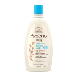 Aveeno Baby Baño de burbujas para piel sensible con extracto de avena, limpia suavemente y deja la piel hidratada, fórmula sin lágrimas, hipoalergénica, sin parabenos, ftalatos, jabón ni tintes, 19.2