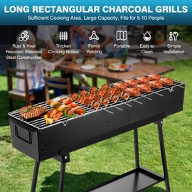 IRONWALLS Portable Charcoal Grills Outdoor Cooking, Rectangular Folded Barbecue Grill 32”, Stainless Steel Lamb Skewer Grill with 25pcs Kebab Skewer & Storage Shelf for Camping, Picnic, Commercial Use