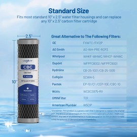 1 Micron 10" x 2.5" Whole House Carbon Block Sediment Water Filter Cartridge Replacement for AO-WH-PRE-RCP2, SCWH-5, WHKF-WHWC, FXWTC, FX12P, WFPFC8002, WFPFC9001, 3WH-STDCW-F02, W5CIP (Pack of 4)