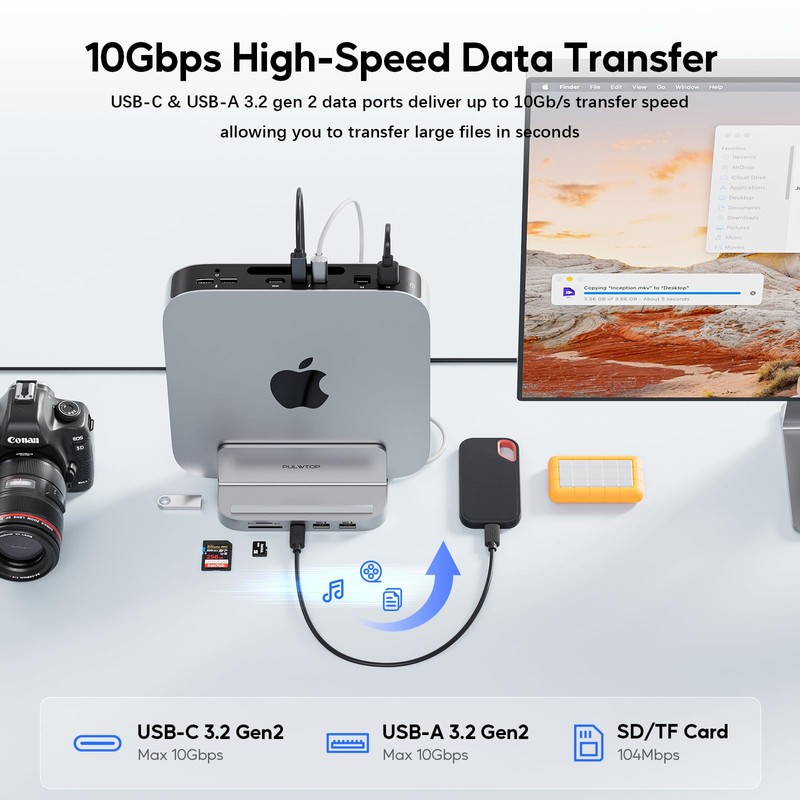 PULWTOP USB-C Stand Hub with SSD Enclosure for Mac Mini,