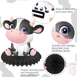 Double-sided Printed Cow Birthday Party Decoration Honeycomb Table Topper for Western Cowboy Theme Animal Theme Birthday Party Supplies