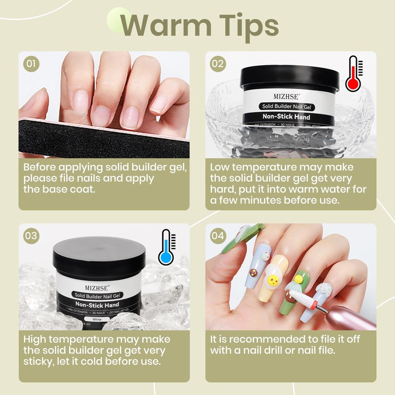 White Solid Builder Gel for Nails, Sculpting Gel Non-sticky Hand