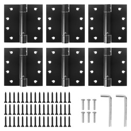 6 Pack Self Closing Door Hinges, 4 Inch Spring Loaded Hinges Adjustable Tension Spring Hinges with Square Corners, Heavy-Duty Door Hardware for Commercial and Residential Doors, Matte Black