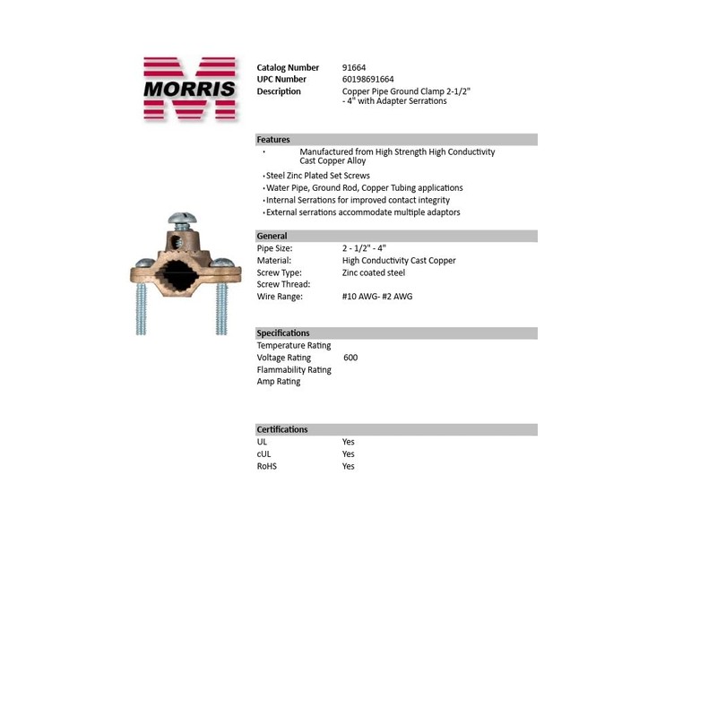 Morris Products 91664 Ground Pipe Clamp, with Adaptor Serrations, 2-10