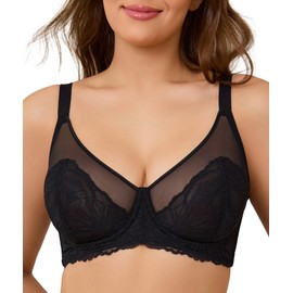 Sujetadores minimizadores para mujer, de cobertura completa, con cordones, sin forro, soporte de malla, talla grande, 34C-42DD, Negro -, 42D