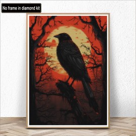 Kaliosy 5D Diamond Art Kits for Adults Crow Bird by Number Kits, Diamond Painting Art Animal DIY Full Drill Crystal Craft Cross Stitch Embroidery Decoration (12x16 inch)