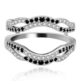 Uloveido Wedding Infinity Ring Enhancers for Women White Gold Plated Enhancer Rings with Black Created Diamond for Girls(Size 8) Y444