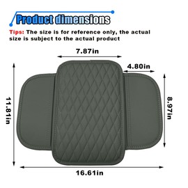 Car Center Console Cover, Car Armrest Cover Cushion, Leather Support Pad with 2 Storage Bags, Universal Interior Decorative Accessory for Most Vehicles, SUVs, Trucks, RVs (Gray)