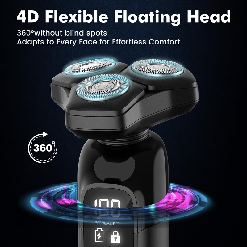 Electric Razor for Men Flynth 3-in-1 Cordless Shaver 3-Blade Rotary