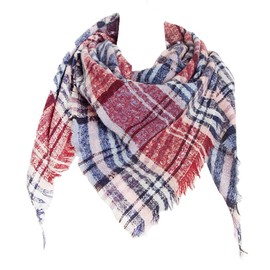 Wander Agio Womens Winter Warm Scarf Triangle Shawls Scarves Stripe Plaid Fichu Rough Surface Wine Red 04