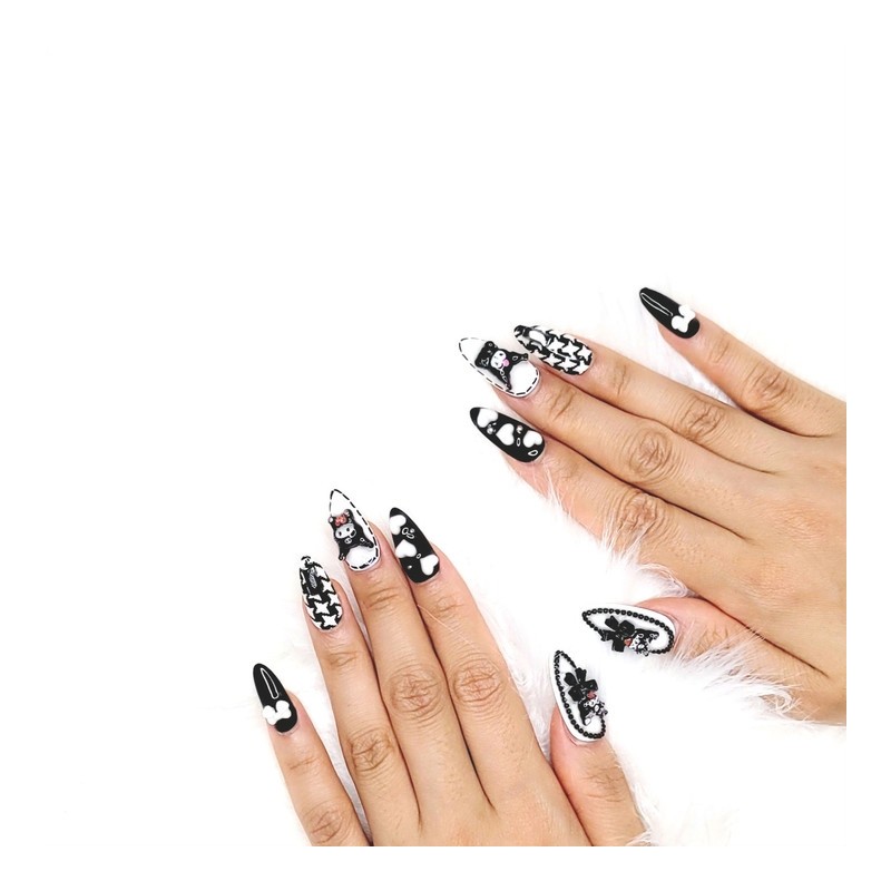 Black character handmade nail tips - Stiletto M / 블랙
