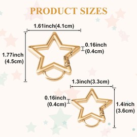 Isslly 2 PCS Star Carabiners, Zinc Alloy Heavy Duty Star Shaped Keychain Clip with 2 Sizes, Carabiner Clip for Camping, Hiking, Fishing - Light Gold