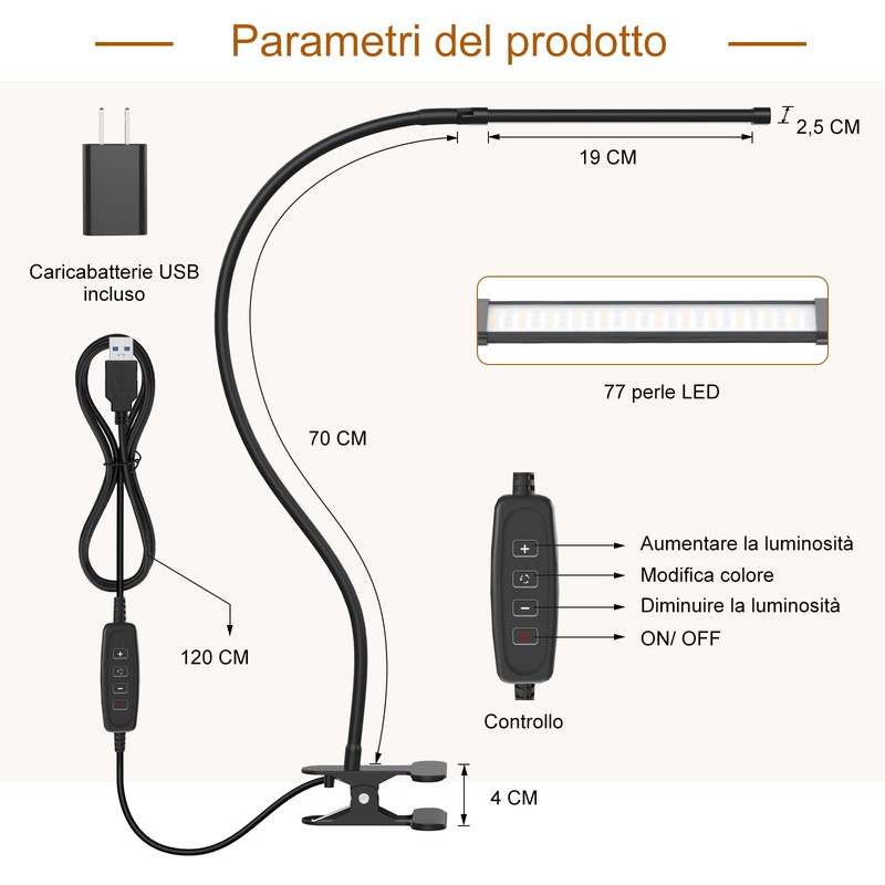 Mojimdo LED Desk Lamp with Clamp, LED Dimmable Reading Lamp