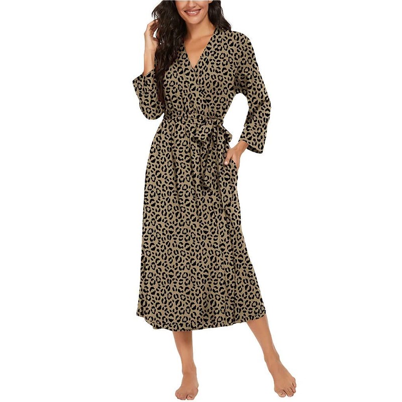 PrinStory Women's Bathrobe, Lightweight, 3/4 Sleeve, Dressing Gown, V-Neck, Kimono