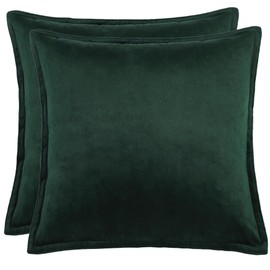 PiccoCasa Decorative Velvet Soft Cushion Covers Pack of 2, Square Solid Throw Pillow Covers for Sofa Couch Bedroom - 40x40cm/16x16 Inches Hidden Zipper Cushion Covers Dark Green