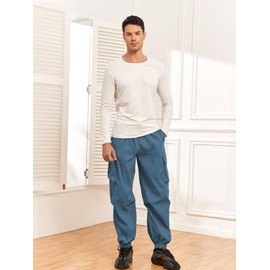 ZAFUL Flat Pocket Parachute Pants for Men Causal Baggy Cargo Pants Unisex Street Y2K Pants Drawstring Trousers Jean Blue M