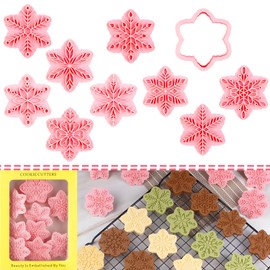 BESEK Christmas Cookie Cutters: 9 pcs Winter Snowflake Cookie Cutters Shapes for Baking Embossing Cutters for Christmas Biscuit Baking