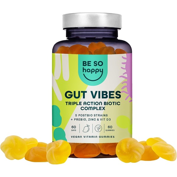 Prebiotics and Postbiotics Gummies | Supports Healthy Intestinal Function and Digestion | Biotic Complex with Zinc & Vitamin D3 | 60 Day Supply | EU | Vegan, Gluten and Lactose Free