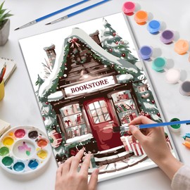 Skyboda Bookstore Paint by Numbers Kit for Adults Beginners with Frame, Christmas Adult Paint by Number Kits on Canvas, Easy DIY Oil Painting Kits for Home Decor, 8x12in
