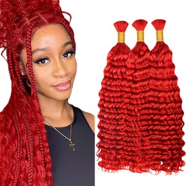 Red Boho Hair for Braiding 16 16 16 Inch Deep Wave Bulk Red Braiding Hair Deep Curly Burgundy Human Braiding Hair Extensions for Woman