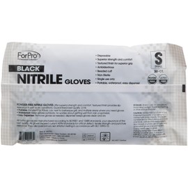 ForPro Professional Collection Disposable Nitrile Gloves, Chemical Resistant, Powder-Free, Latex-Free, Non-Sterile, Food Safe, 4 Mil, Black, Small, 30-Count