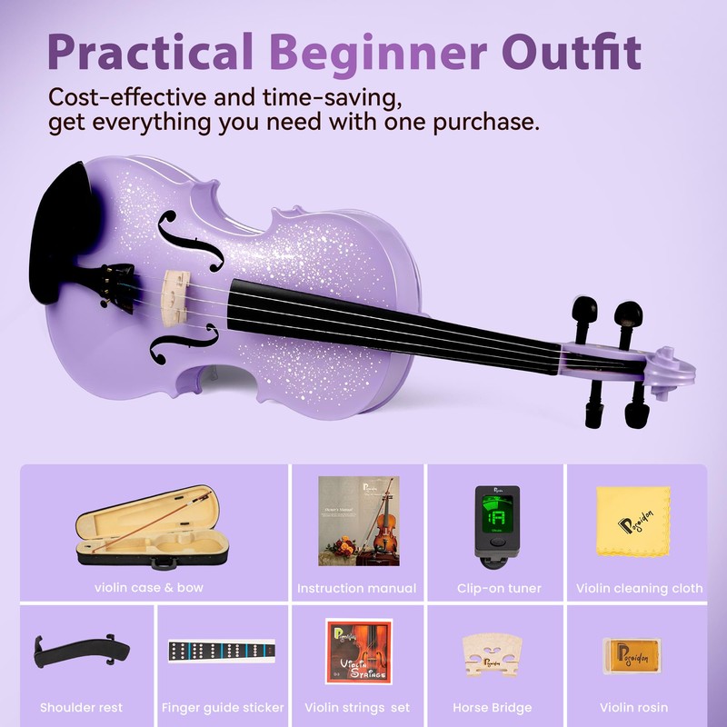 Poseidon Acoustic Violin for Beginner, Full Size Violin Set for