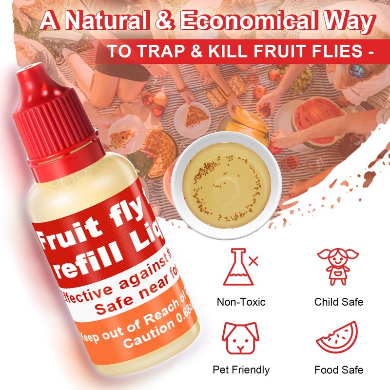 Qualirey 20 Pack Fruit Fly Trap Refill Liquid, 0.68oz/ Bottle
