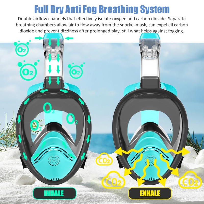NARUTOO 180°Full Face Snorkel Mask, Double Floating Ball Design Anti-Leak