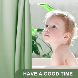 AmazerBath Fabric Shower Curtain Set, Ombre Grass Green Shower Curtain with 12 Shower Curtain Hooks, Rustic Cloth Green and White Shower Curtain, Cute Washable Bathroom Shower Curtain, 72x72 Inches