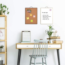 Small Whiteboard Cork-Board Combination for Wall - 16" x 12" Portable Aluminum Frame Magnetic Dry Erse Board Mini Bulletin Cork Board 2 Pack with Holder for School, Office, Home