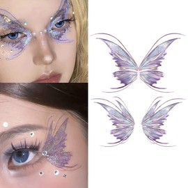 Nirbffo Temporary Tattoo Butterfly Flower Mermaid Wing Feathers Colorful Bubbles Sticker Glitter Tattoo for Women 10 Sheets