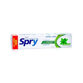 Spry Natural Xylitol Toothpaste 5oz for Adults and Kids - Fluoride Free, Gentle for Sensitive Teeth Whitening and Remineralizing, Breath Freshening, Mouth Moisturizing, Spearmint (Pack of 2)