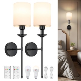 NookNova Battery Operated Wall Sconce, Battery Powered Wall Sconces Set of Two Rechargeable Wall Lights with Remote Dimmable Wall Decor for Bedroom Living Room