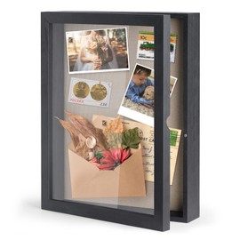 SZQINJI 11x14 Shadow Box Frame Memory Box Flower Shadow Box Display Case with Linen Back Glass Magnetic Door for Memorabilia Awards Medals Photos Rustic Black Wall and Tabletop