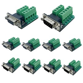 Willwewon 10pcs (5pcs Male 5pcs Female) Solderless Connector DB9, Serial RS232 D-SUB to 2-Row 9-Pin Port Terminal Adapter Breakout Board with Nuts