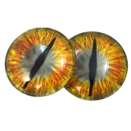 40mm Pair of Large Golden and Teal Dragon Fantasy Glass Eyes - for Jewelry Making, Costumes, Masks, Sculptures, Art Dolls, Taxidermy Paper Mache, and More