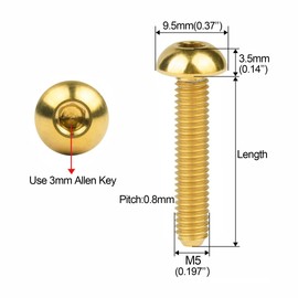 Titanium Bolts M5 Hex Socket Round Head Bolts Hex Round Cap Head Pan Head Truss (Gold, M5 x 18 mm)