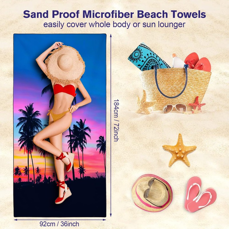 YISUMEI Sunset Coconut Tree Beach Towels for Adults Extra Large