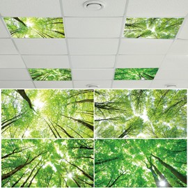 4 Pcs Fluorescent Light Covers with 40 Magnets Decorative for Classroom Ceiling Light 4 x 2 Feet Magnetic Light Covers Filter Easy Install for Office Hospitals & Home Drop Ceiling Supplies (Forest)