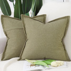 Madizz Set of 2 Linen Cushion Covers with Broad Edge Soft Boho Decorative Pillow Cases for Sofa Bedroom Modern Pillow Shell 20x20 inch, 50x50 cm Moss Green