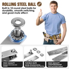 Door Pivot Hinges Heavy Duty Hinges for Max 300 lb Wood Doors & Hidden Door Bookcase & Secret Door,360 Degree Rotation