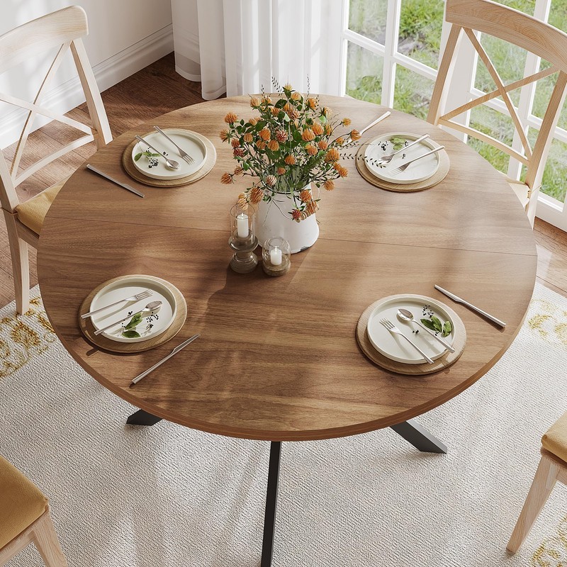 ChooChoo 47.2 Inch Round Dining Table for 4, Farmhouse Wood