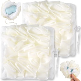 SmallCat 2 Pcs Soap Loofah Pouch, 2 in 1 Soap Bar Loofah, Washable Bar Soap Loofahs Pouch, Loofahs for Bar of Soap Cleansing and Smooth Skin (White)