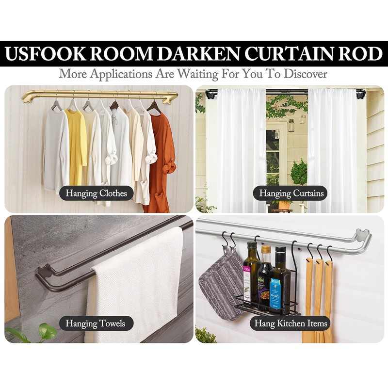 2 Pack Black Wrap Around Double Curtain Rods Set, USFOOK
