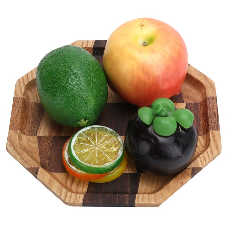 Grid Pattern Wood Plate Fruit Dishes Holder Tea Tray Dessert