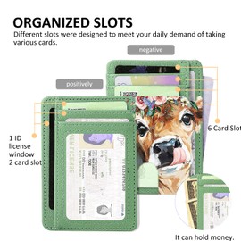 BestEioyo Slim Minimalist Front Pocket Wallet, Mini RFID Blocking Credit Card Holder Front Pocket Wallet, Coin Purse with ID Window for Women Ladies，Cattle